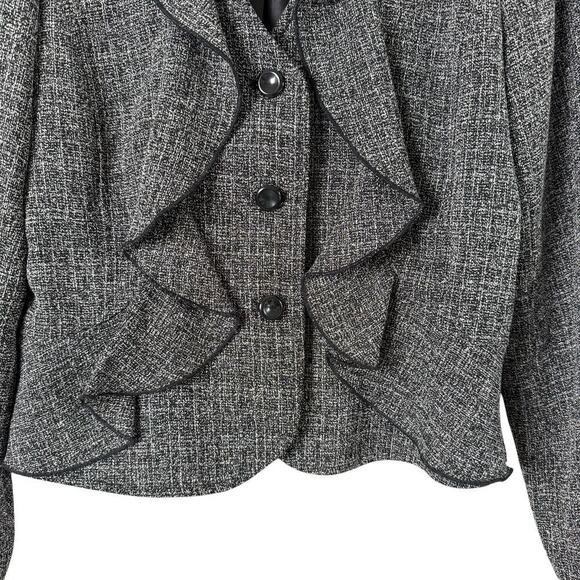 Sandro Sportswear‎ Gray Tweed Blazer Ruffle Front, Size Medium - Picture 5 of 10